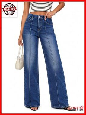 High Waisted Straight Leg Jeans with Front Seam
